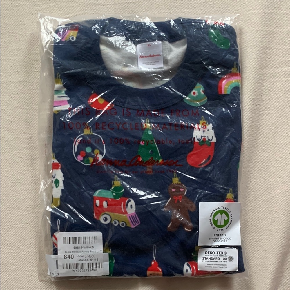 Hanna Andersson adult extra-small Christmas Train pajama top ornament pickle